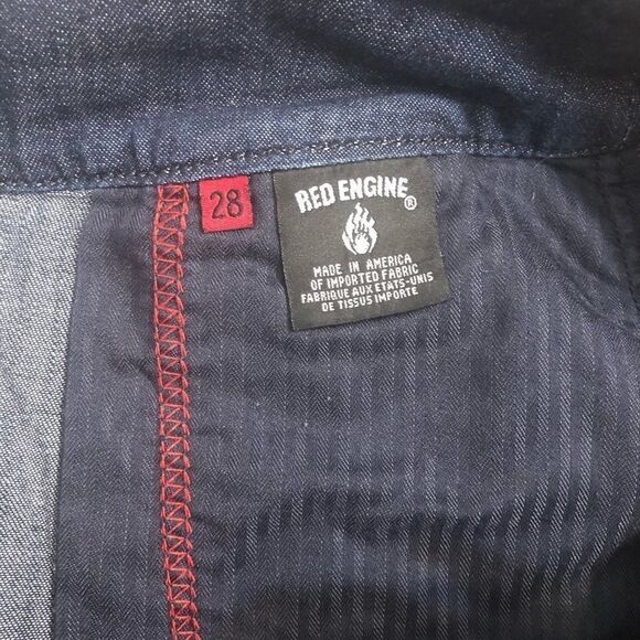 Vintage Red Engine Jean dark denim pencil mini skirt with slit Cerise-28 - Picture 10 of 11